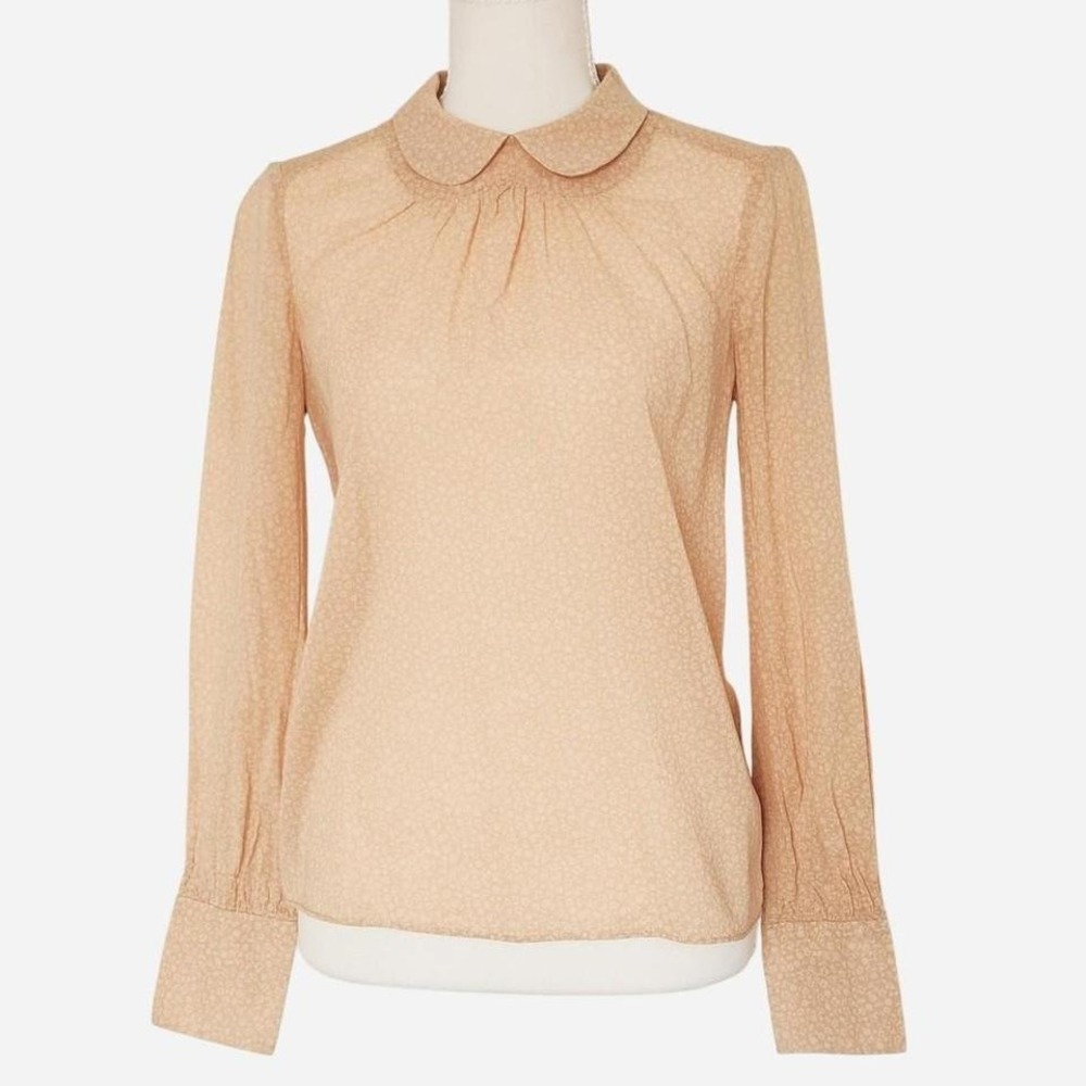 Marc Jacobs Peter Pan Collar Retro Floral Blouse Cream Tan Cotton Silk Size XS